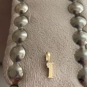 Initial “I” Solid 14k Gold Charm w/ Diamonds
